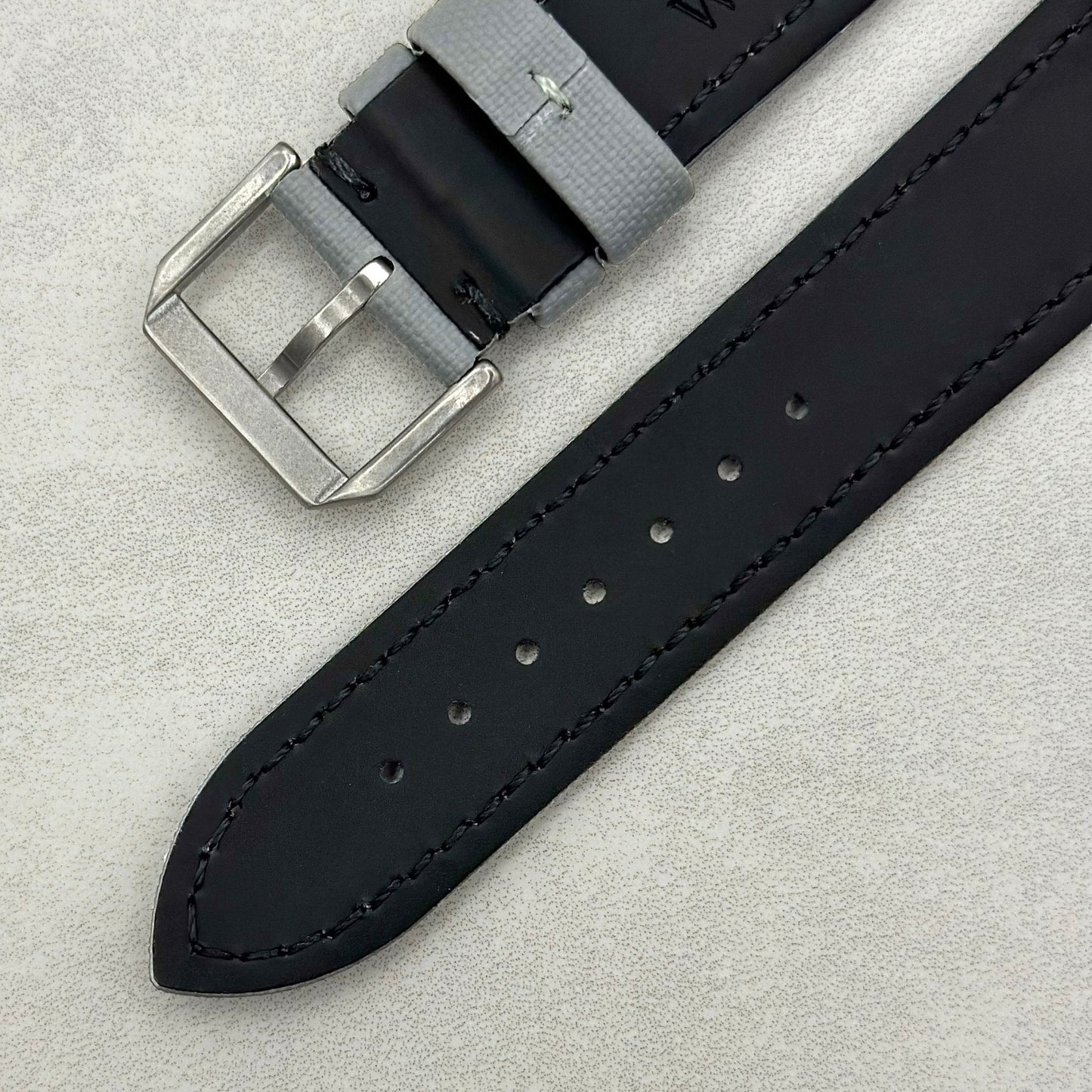 The Bermuda: Grey Sail Cloth Apple Watch Strap With Contrast Black Stitching