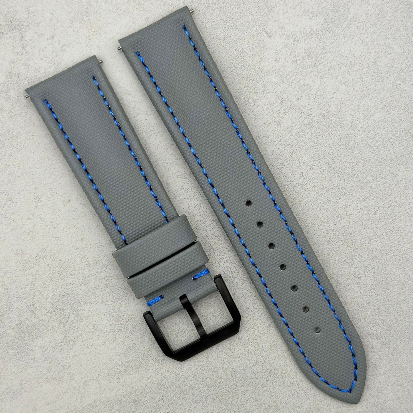 The Bermuda: Grey Sail Cloth Watch Strap With Contrast Blue Stitching
