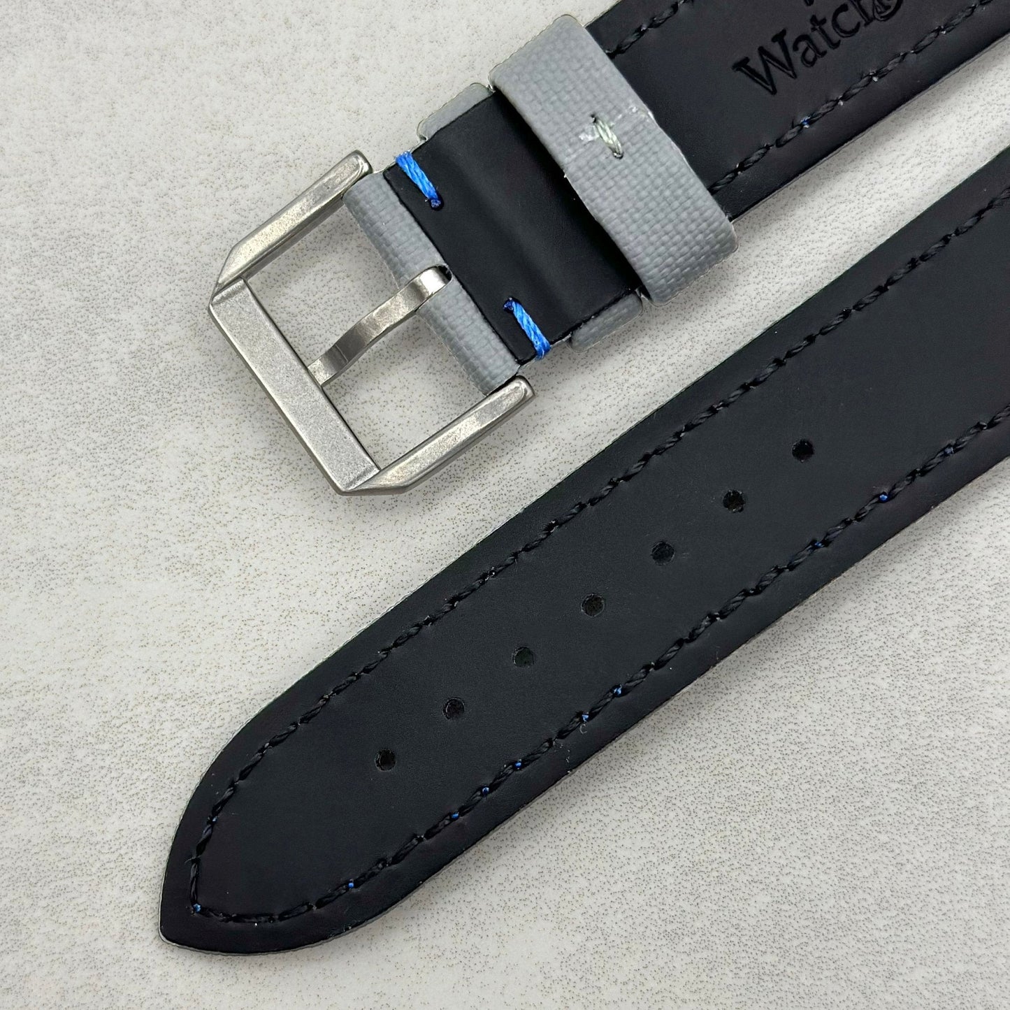 The Bermuda: Grey Sail Cloth Watch Strap With Contrast Blue Stitching