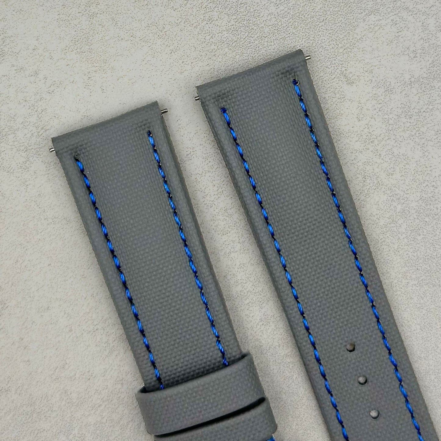 The Bermuda: Grey Sail Cloth Watch Strap With Contrast Blue Stitching