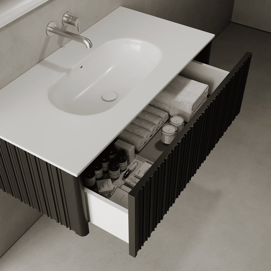 Esmont Silk Black 1000mm Vanity Unit - Single Drawer with Single Basin