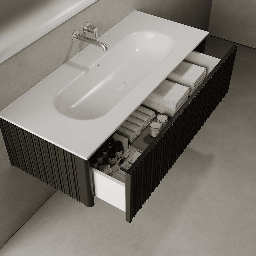 Esmont Silk Black 1200mm Vanity Unit - Single Drawer with Large Single Basin