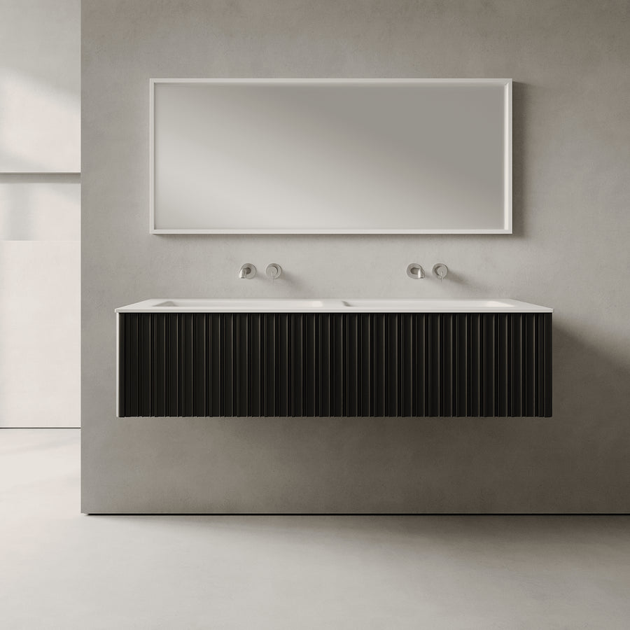 Esmont Silk Black 1400mm Vanity Unit - Single Drawer with Double Basin