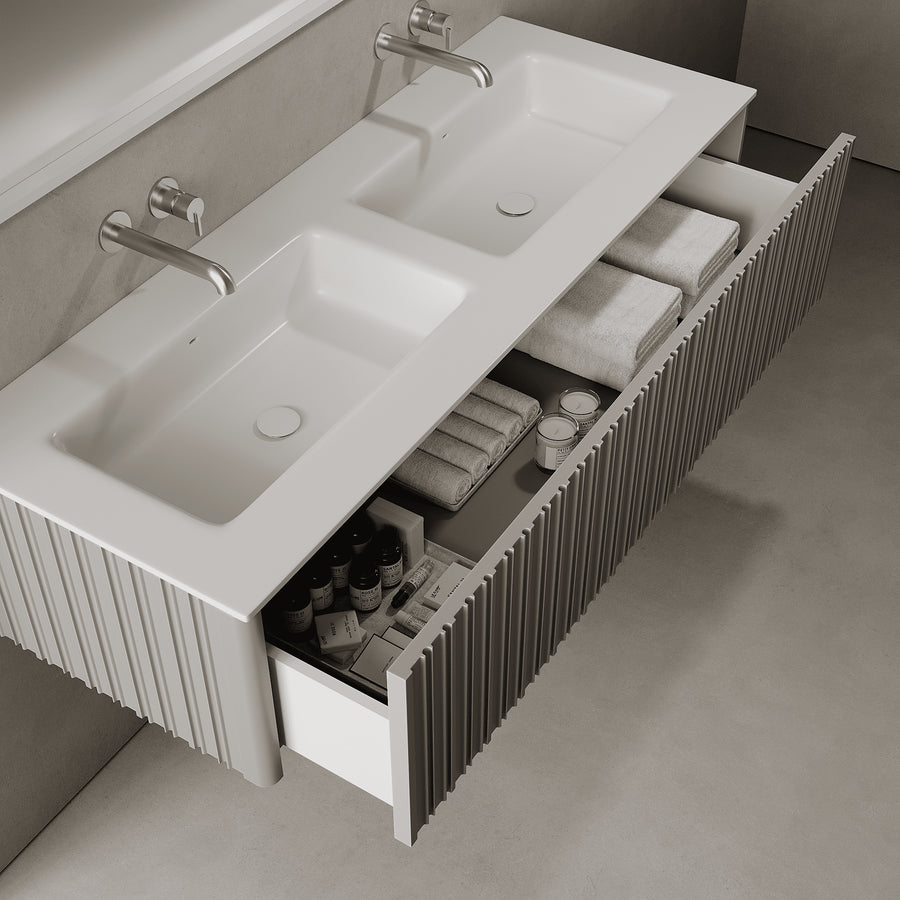 Esmont Stone Grey 1400mm Vanity Unit - Single Drawer with Double Basin