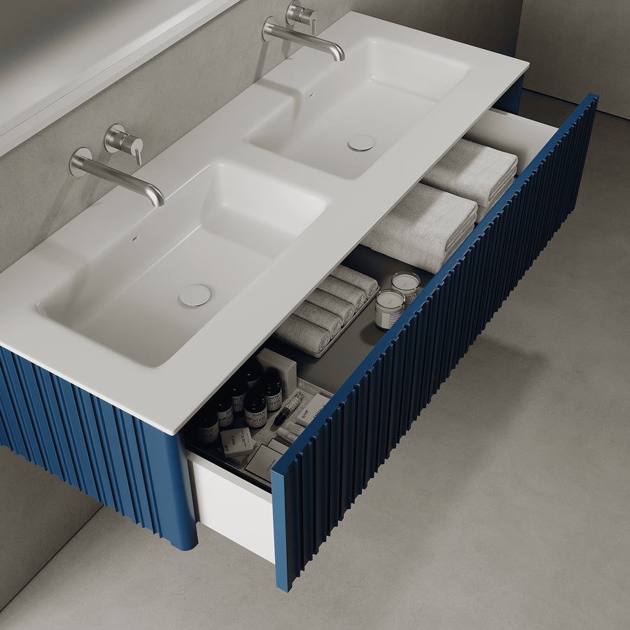 Esmont Ocean Blue 1400mm Vanity Unit - Single Drawer with Double Basin