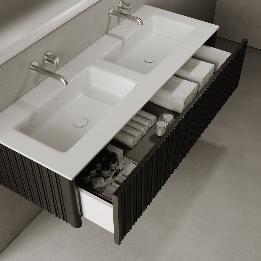 Esmont Silk Black 1400mm Vanity Unit - Single Drawer with Double Basin