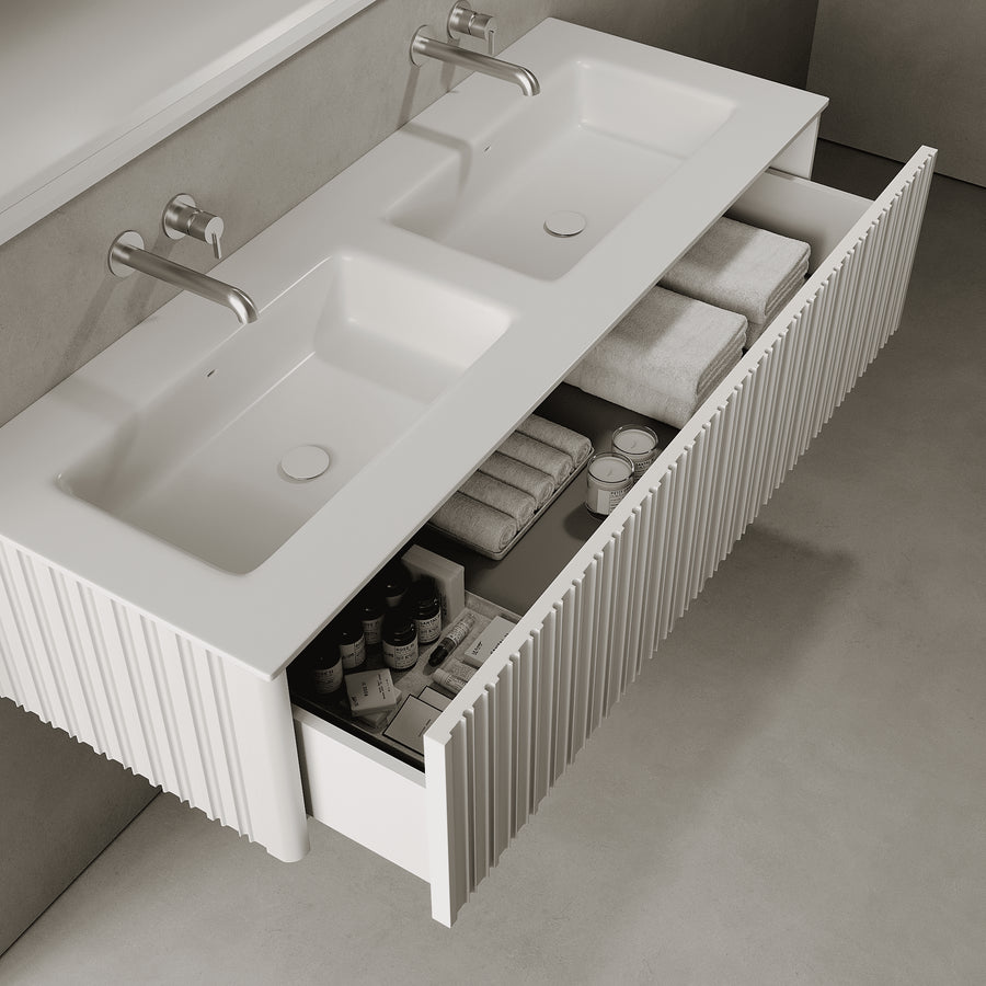 Esmont Snow White 1400mm Vanity Unit - Single Drawer with Double Basin