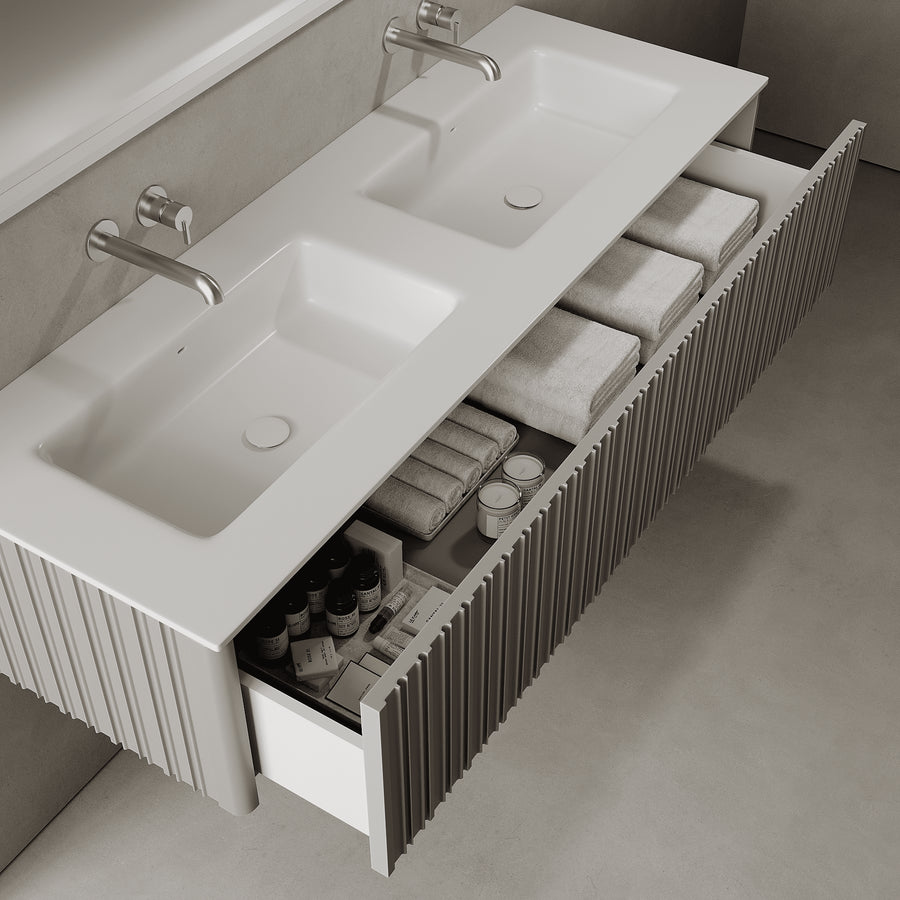 Esmont Stone Grey 1500mm Vanity Unit - Single Drawer with Double Basin
