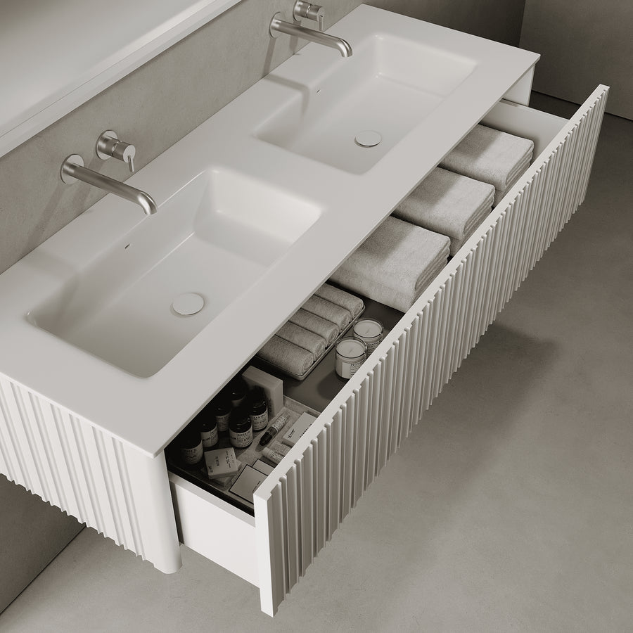 Esmont Snow White 1500mm Vanity Unit - Single Drawer with Double Basin