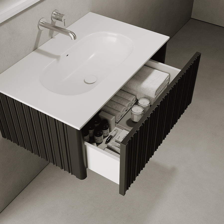 Esmont Silk Black 800mm Vanity Unit - Single Drawer with Single Basin
