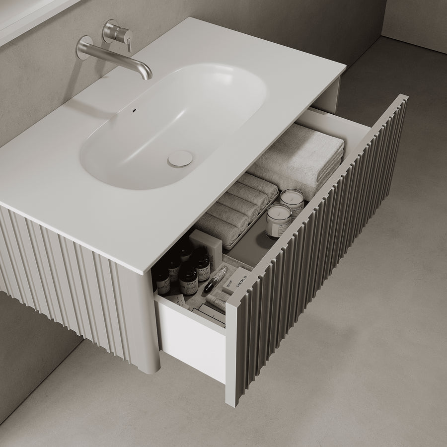 Esmont Stone Grey 900mm Vanity Unit - Single Drawer with Single Basin