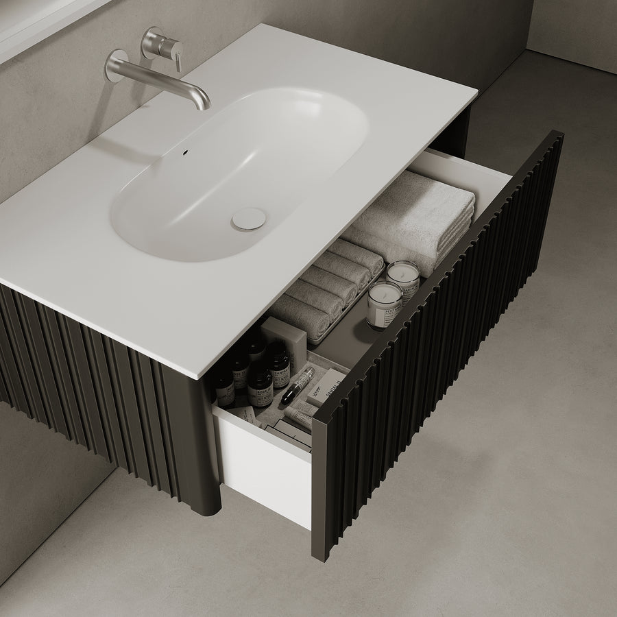 Esmont Silk Black 900mm Vanity Unit - Single Drawer with Single Basin