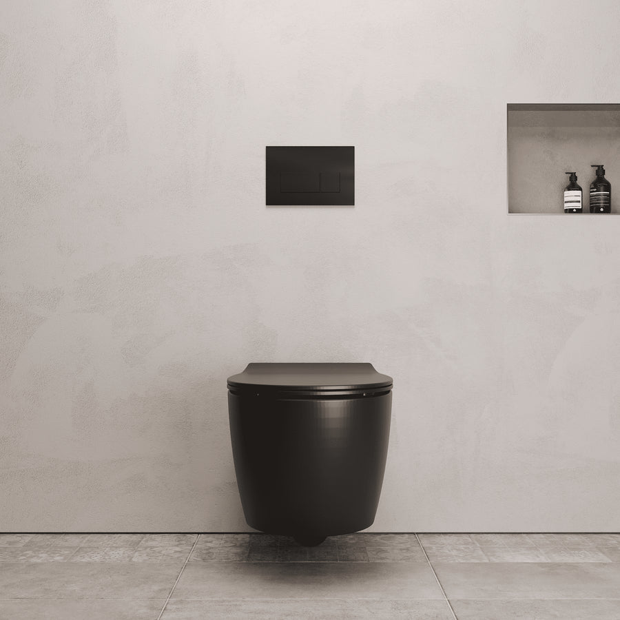 Onia Wall Hung Black Toilet Set - with Concealed Frame, Cistern and Black Flush Plate