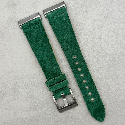 The Capri: Hunter Green Suede Fitbit Versa/Sense Watch Strap