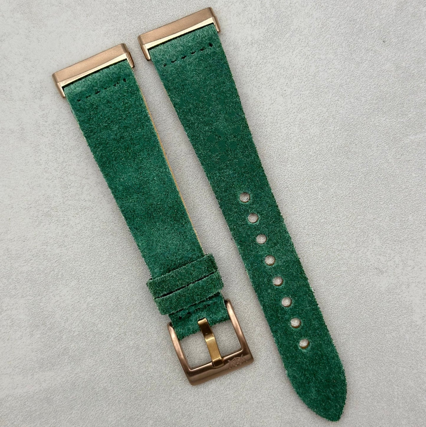 The Capri: Hunter Green Suede Fitbit Versa/Sense Watch Strap