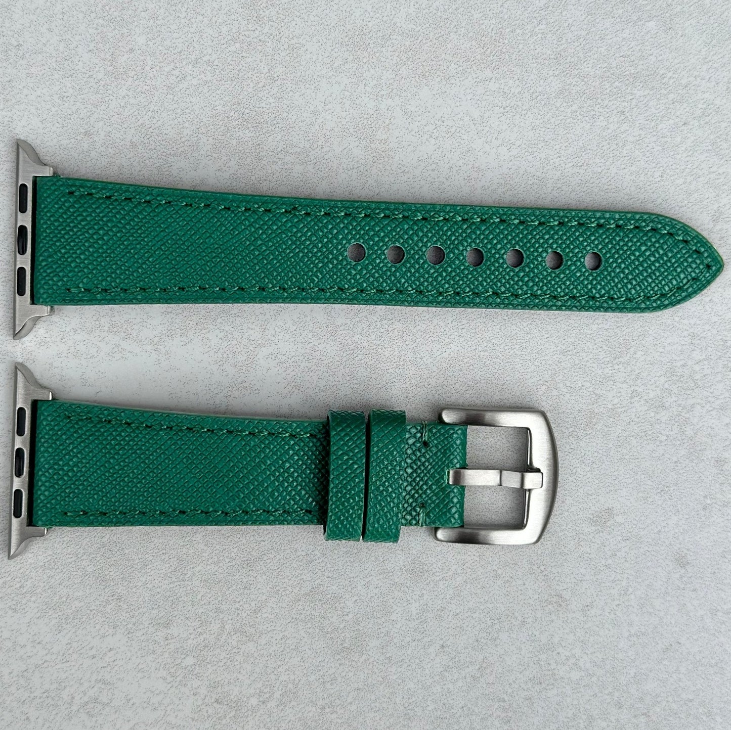 Emerald Green Saffiano leather Apple Watch strap. Apple Watch series 3, 4, 5, 6, 7, 8, 9, SE and Ultra. Watch And Strap