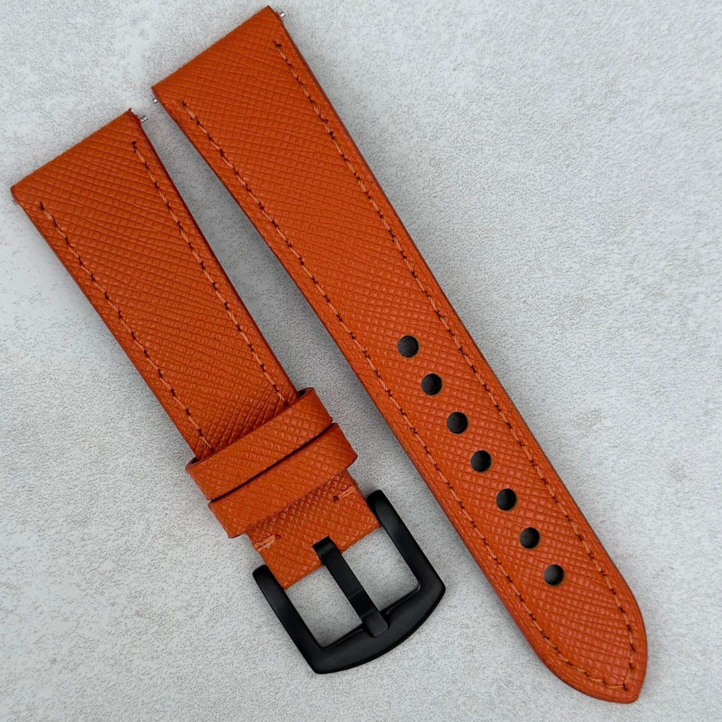 The Florence: Deep Saffron Orange Saffiano Leather Watch Strap