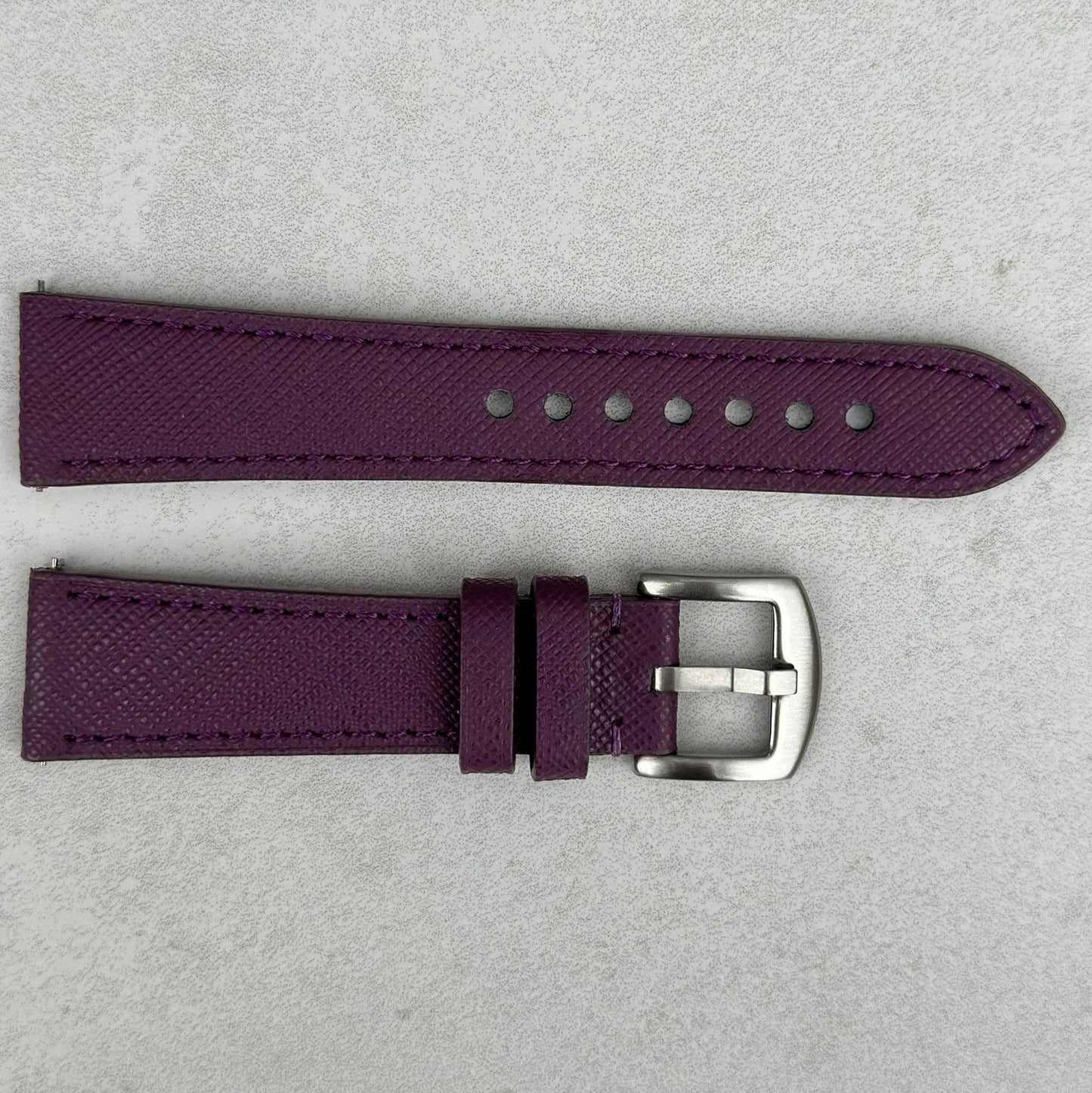 Florence Royal purple Saffiano leather watch strap. 18mm, 20mm, 22mm, 24mm. Watch And Strap.