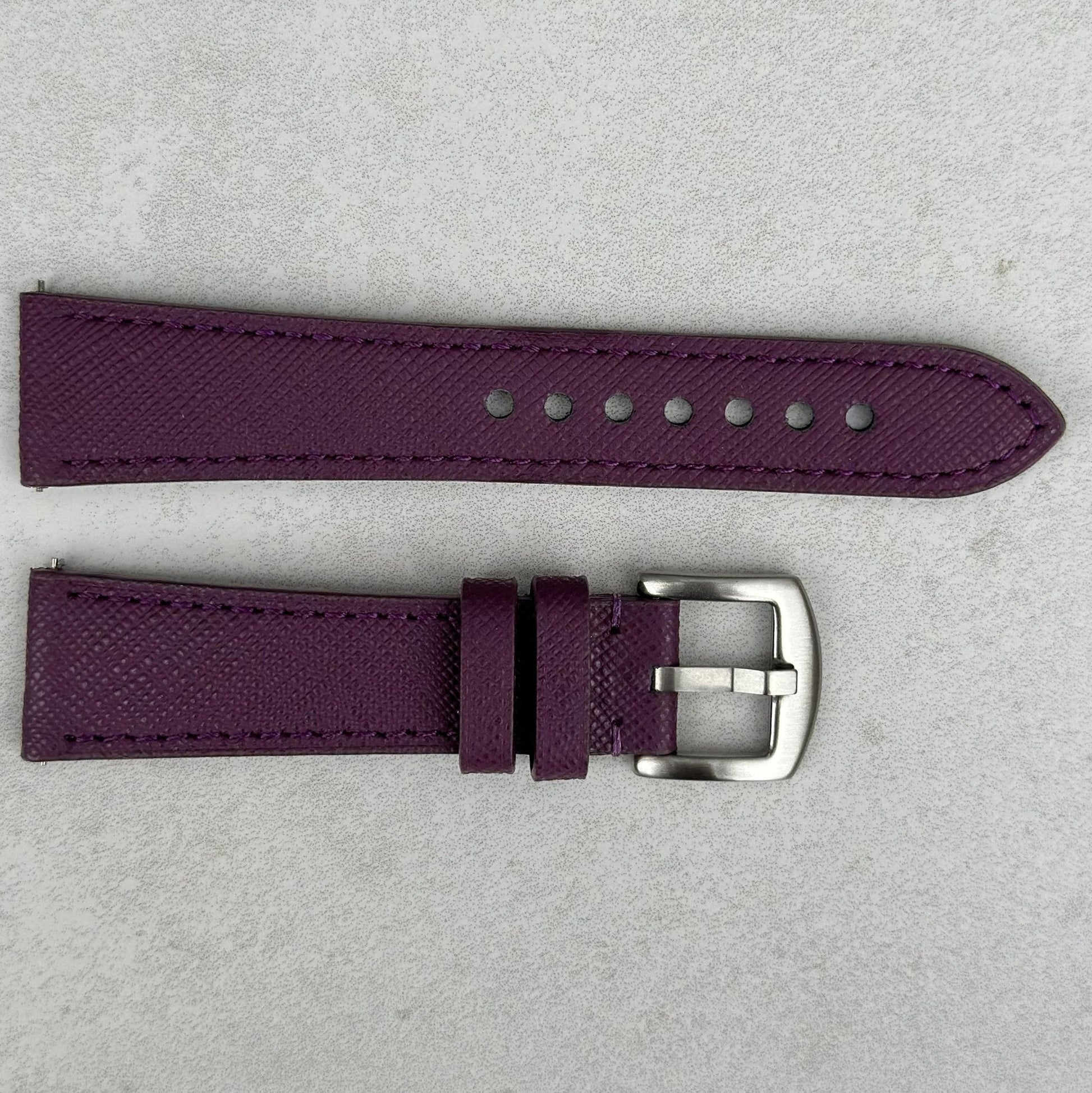 Florence Royal purple Saffiano leather watch strap. 18mm, 20mm, 22mm, 24mm. Watch And Strap.