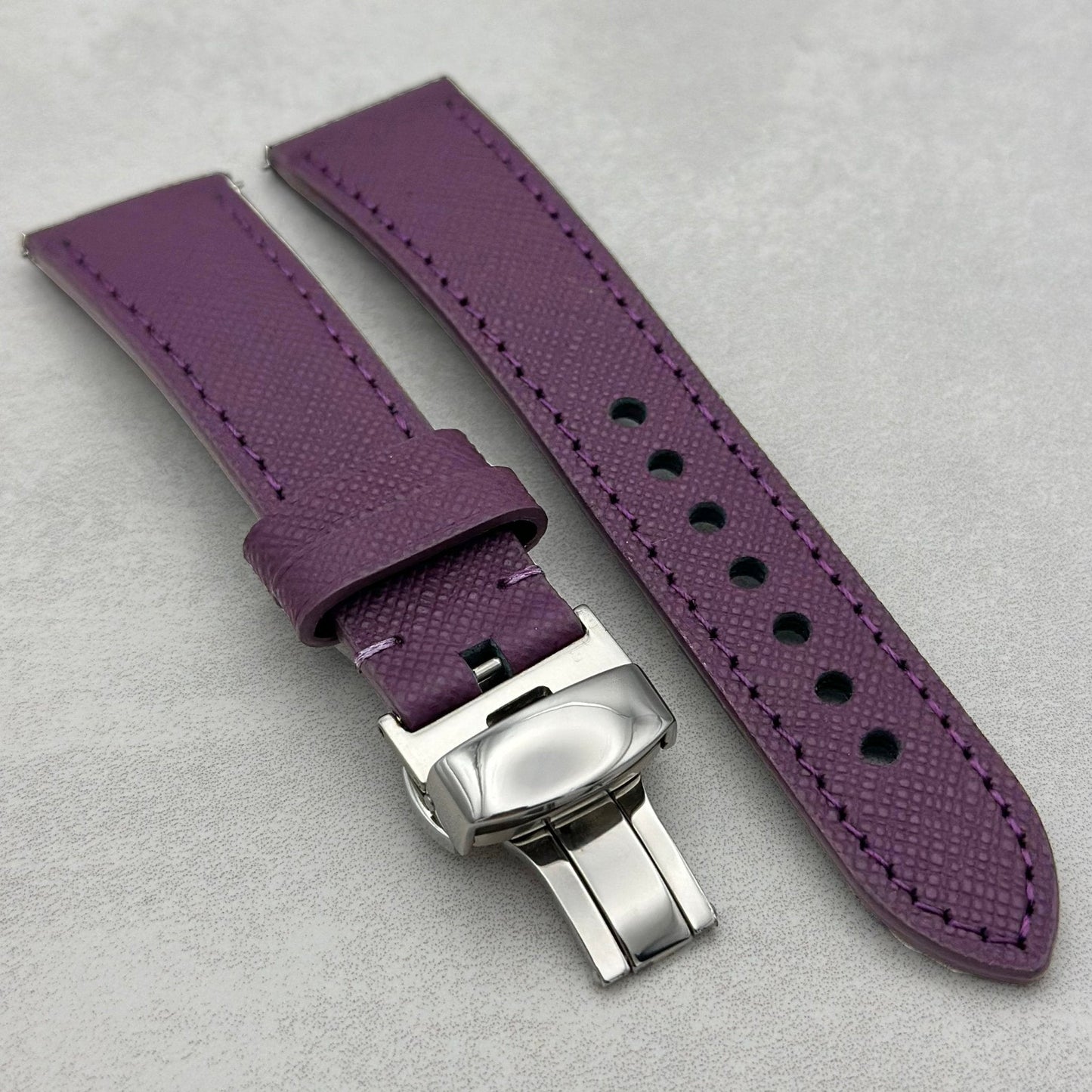 The Florence: Royal Purple Saffiano Leather Fitbit Sense/Versa Watch Strap