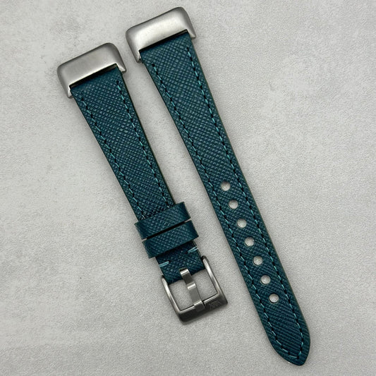 The Florence: Dark Teal Blue Saffiano Leather Fitbit Charge Watch Strap