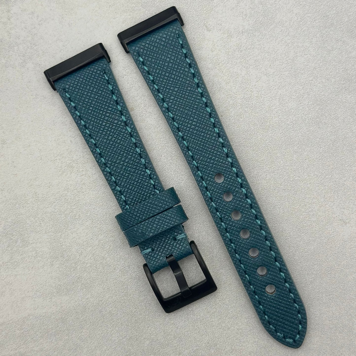 The Florence: Dark Teal Blue Saffiano Leather Fitbit Sense/Versa Watch Strap