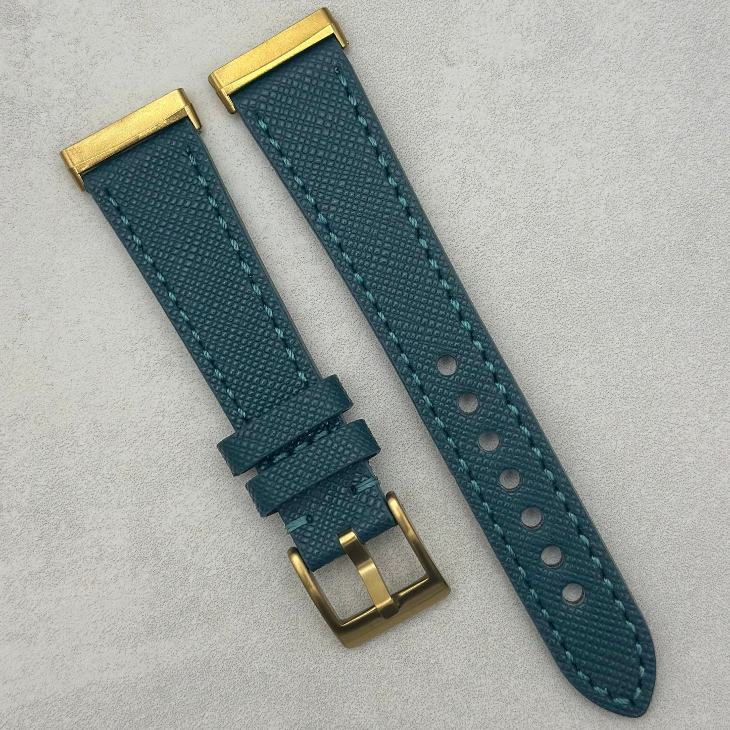 The Florence: Dark Teal Blue Saffiano Leather Fitbit Sense/Versa Watch Strap