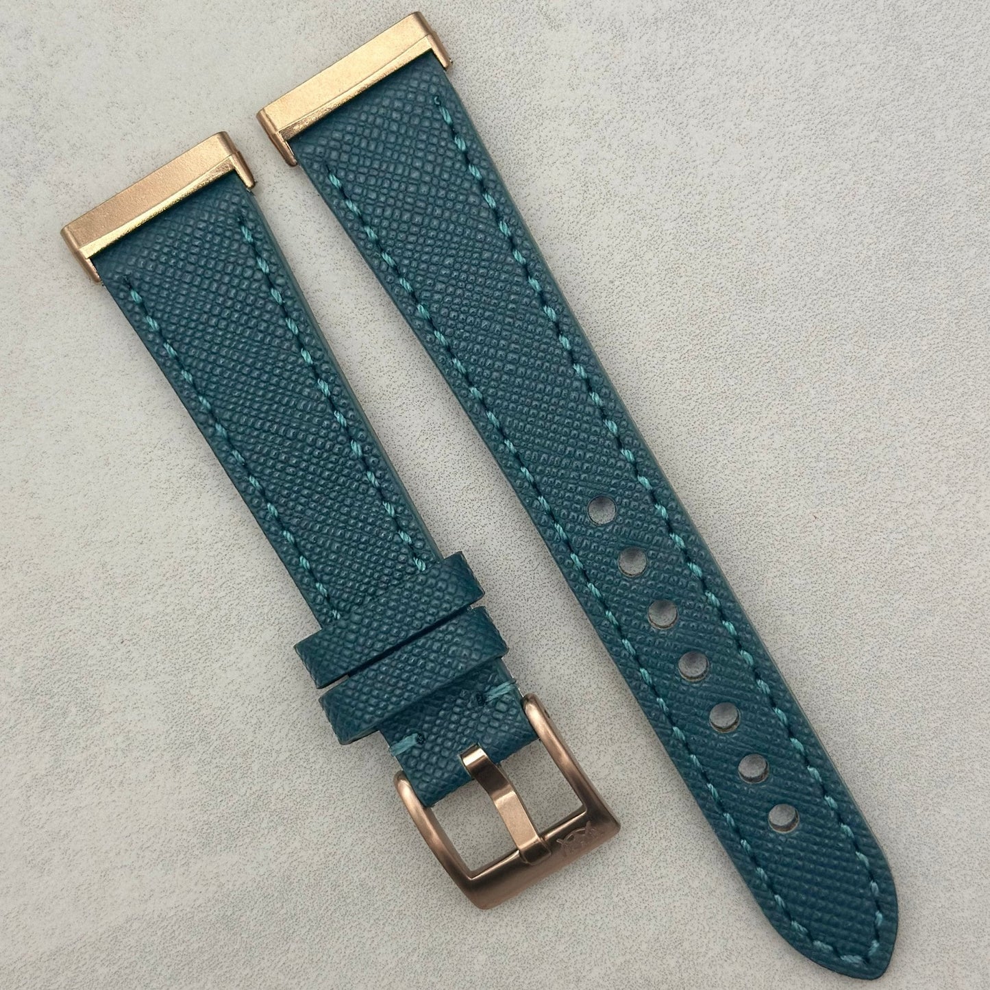 The Florence: Dark Teal Blue Saffiano Leather Fitbit Sense/Versa Watch Strap