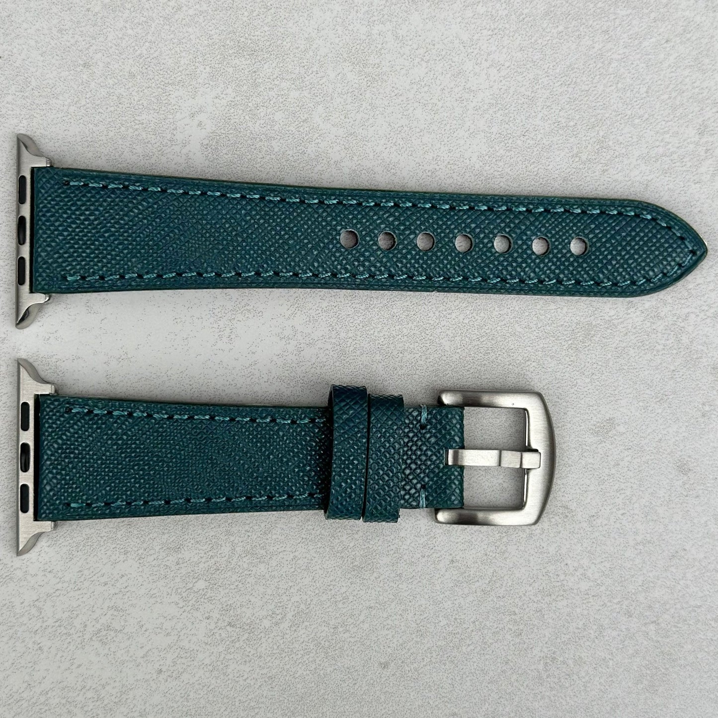 Florence teal Saffiano leather Apple Watch strap. Apple Watch series 3, 4, 5, 6, 7, 8, 9, SE and Ultra. Watch And Strap.