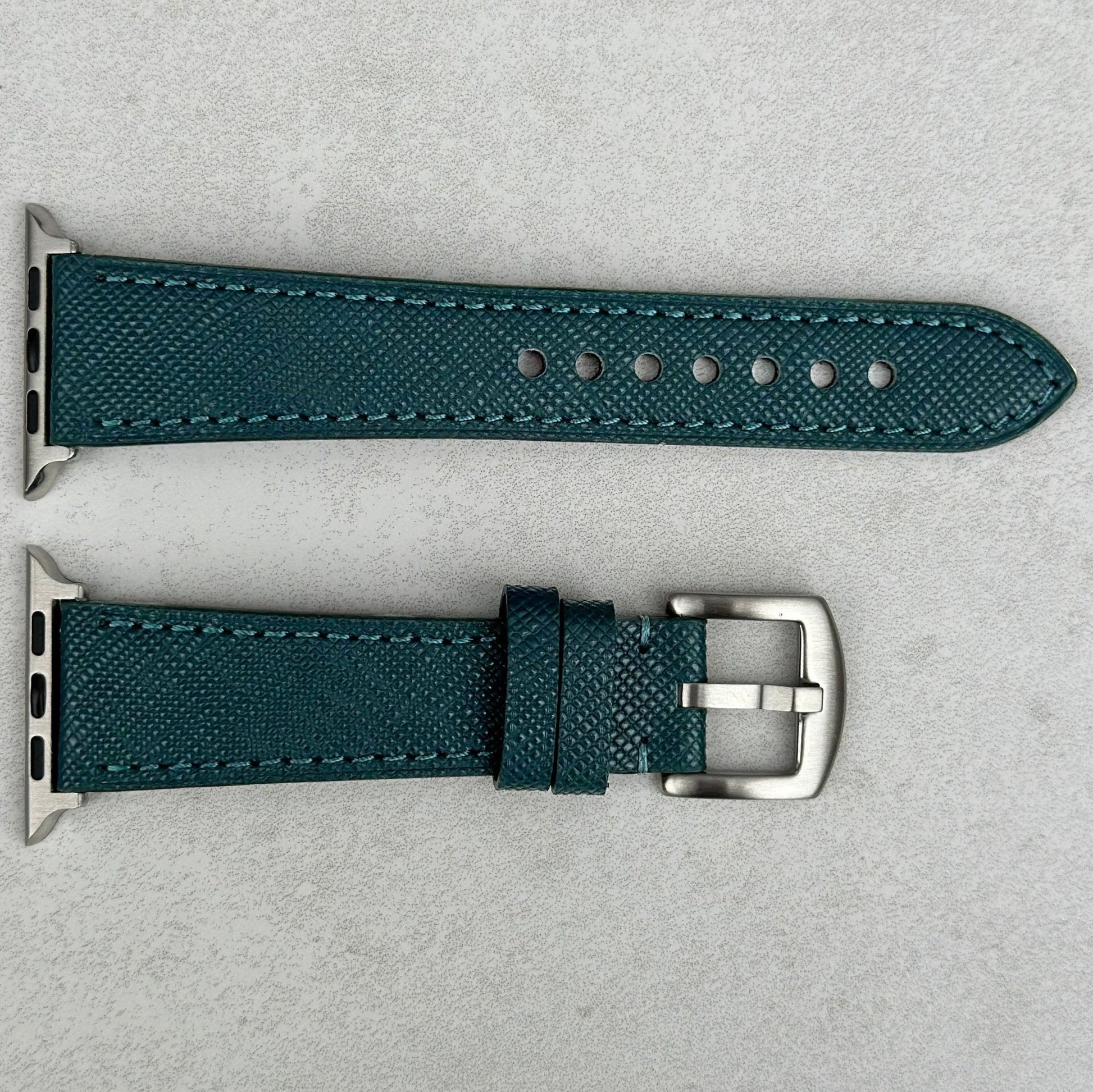 Florence teal Saffiano leather Apple Watch strap. Apple Watch series 3, 4, 5, 6, 7, 8, 9, SE and Ultra. Watch And Strap.