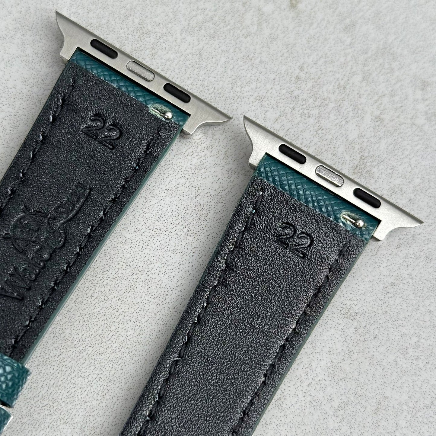 Rear top of the Florence saffiano leather watch strap. Watch And Strap.