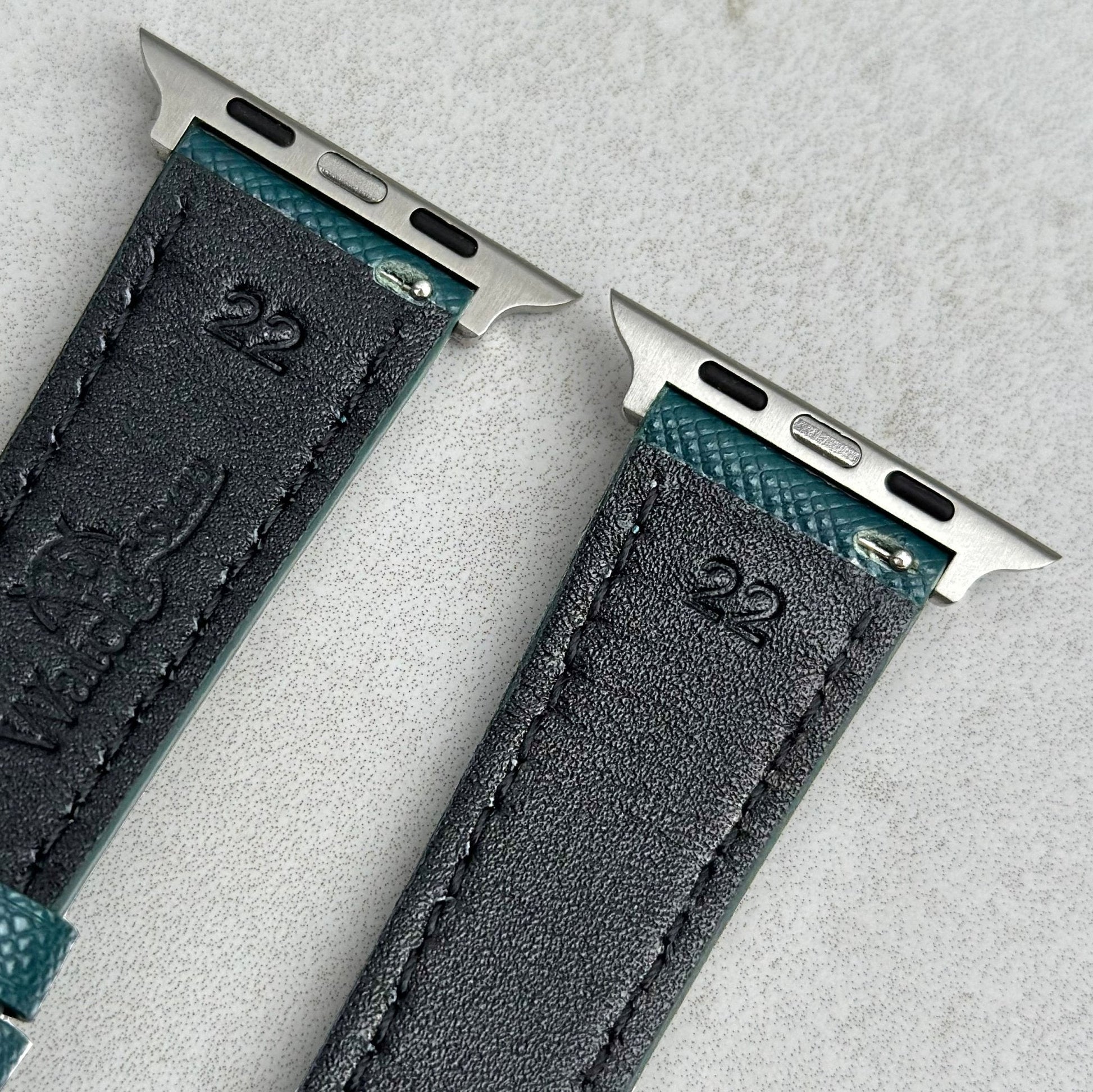Rear top of the Florence saffiano leather watch strap. Watch And Strap.