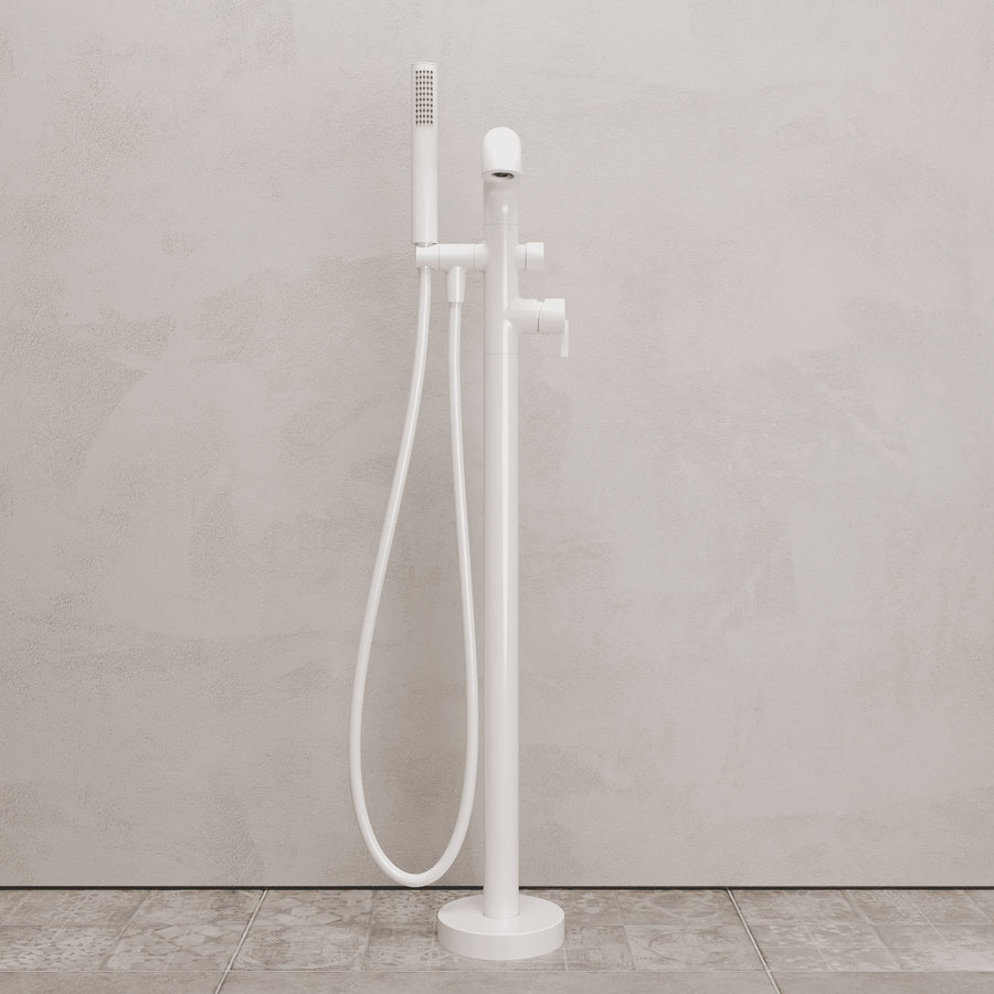 Lia Freestanding Bath Mixer with Shower Set - White