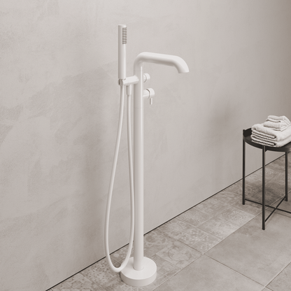 Lia Freestanding Bath Mixer with Shower Set - White