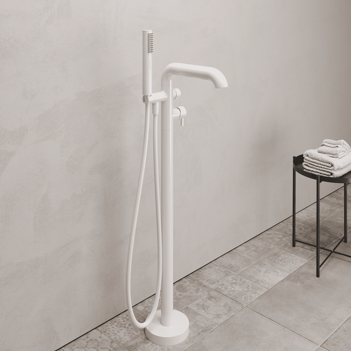 Lia Freestanding Bath Mixer with Shower Set - White