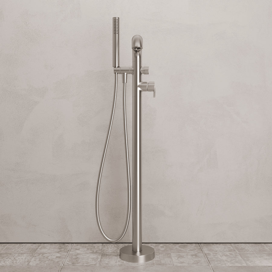 Lia Freestanding Bath Mixer with Shower Set - Brushed Steel