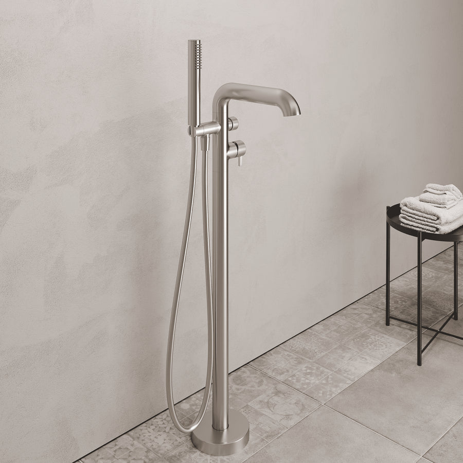 Lia Freestanding Bath Mixer with Shower Set - Brushed Steel