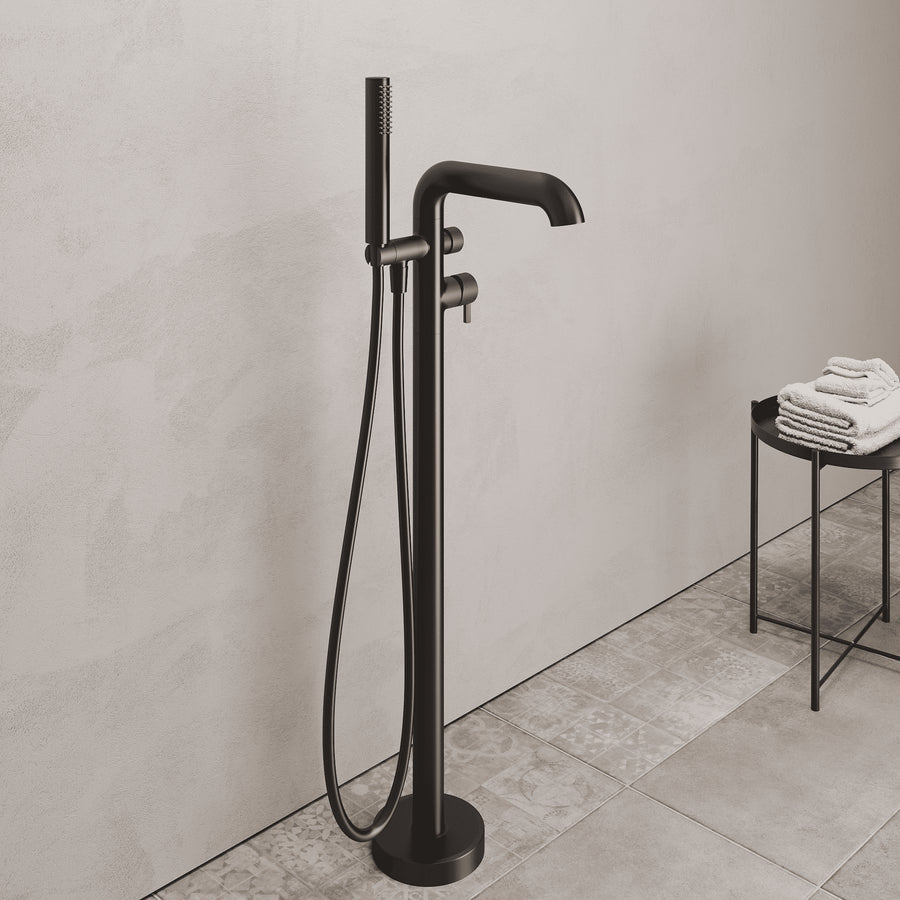 Lia Freestanding Bath Mixer with Shower Set - Black