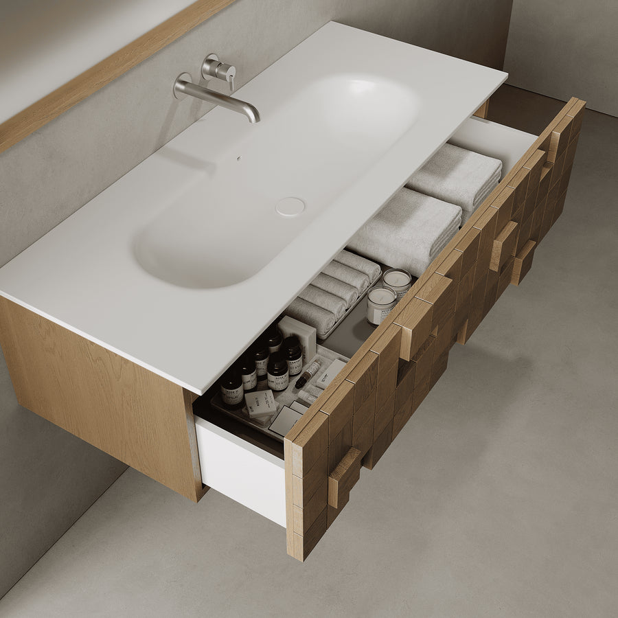 Arednt Real Oak 1240mm Vanity Unit - Single Drawer with Large Single Basin