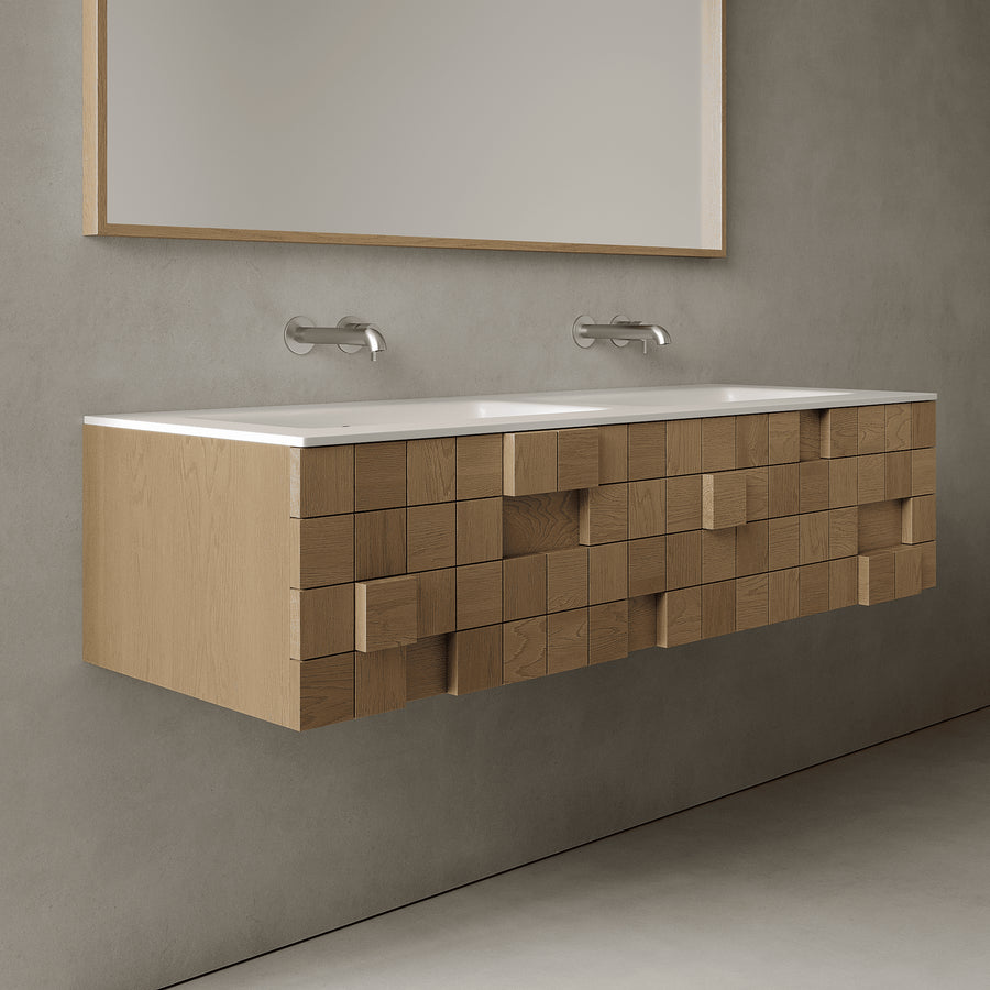 Arednt Real Oak 1410mm Vanity Unit - Single Drawer with Double Basin