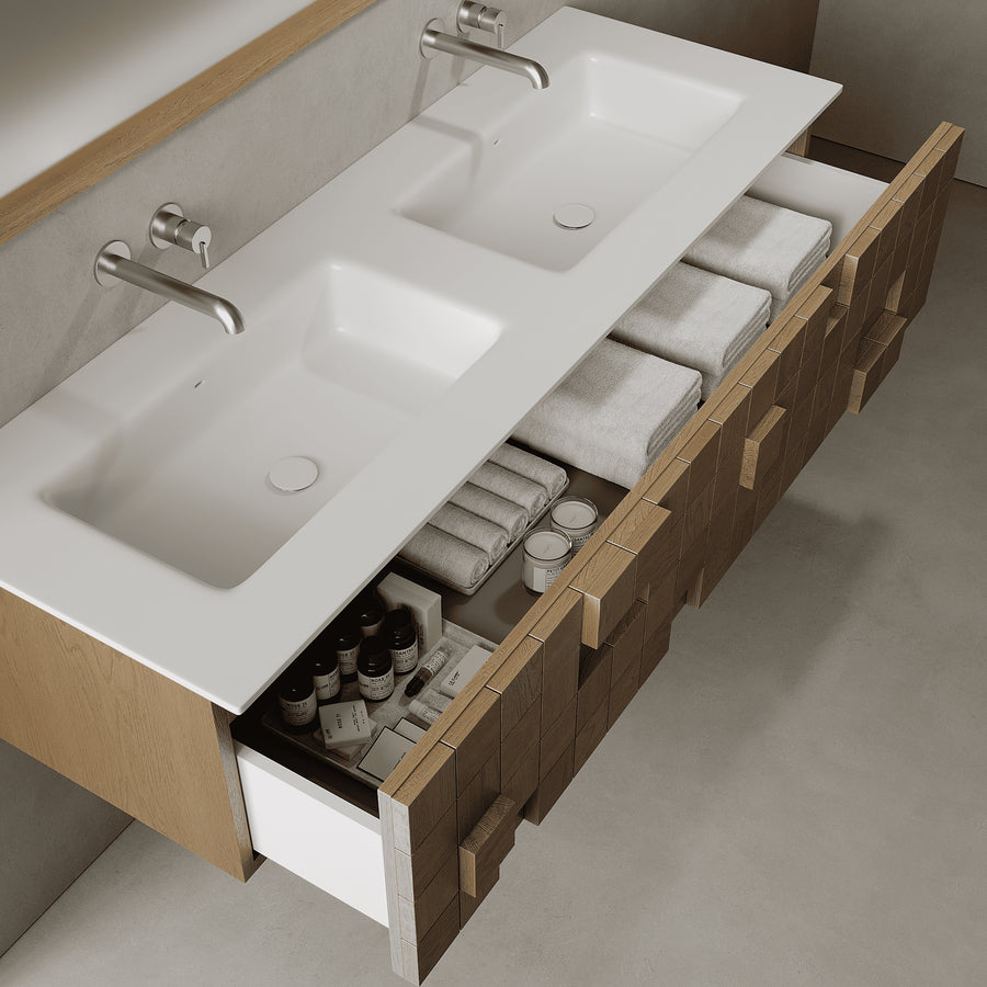 Arednt Real Oak 1490mm Vanity Unit - Single Drawer with Double Basin