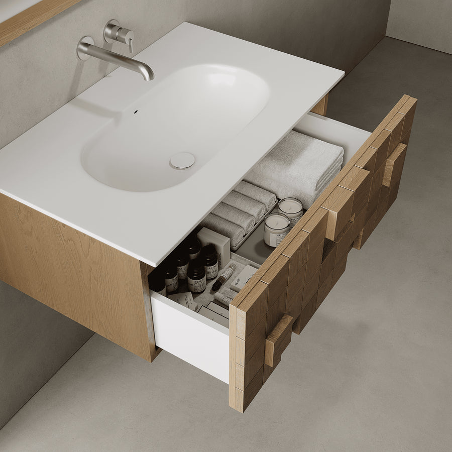 Arednt Real Oak 830mm Vanity Unit - Single Drawer with Single Basin