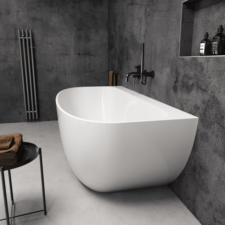 Iona Freestanding Back-to-wall Stone Bath 1600 - side view