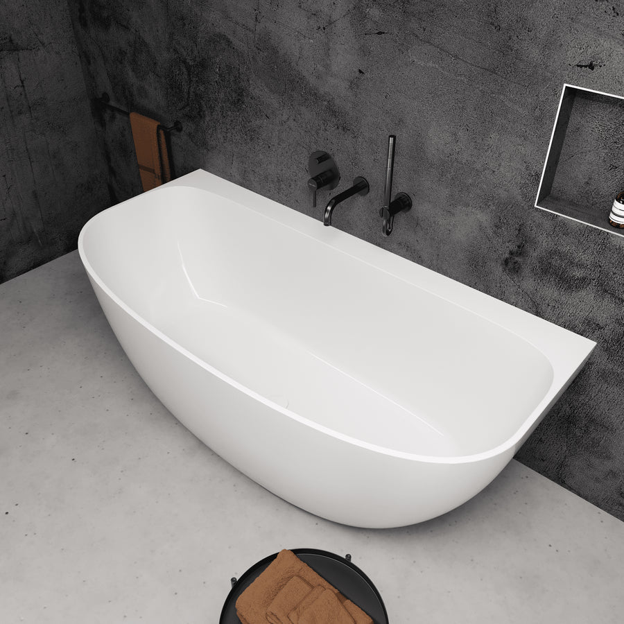Iona Freestanding Back-to-wall Stone Bath 1600 - top view 2