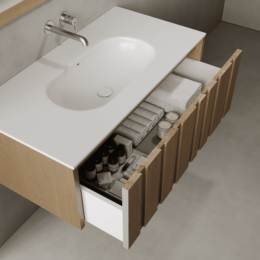 Lucen Real Oak 1000mm Vanity Unit - Single Drawer with Single Basin