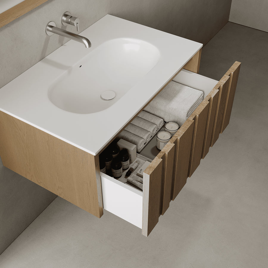 Lucen Real Oak 800mm Vanity Unit - Single Drawer with Single Basin