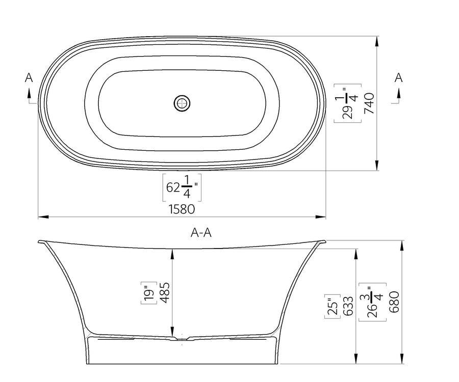 Granada Freestanding Polished Black Oval Bath 1580