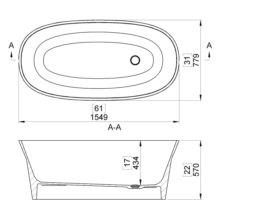 Artesa Freestanding Oval Polished Black Stone Bath 1550