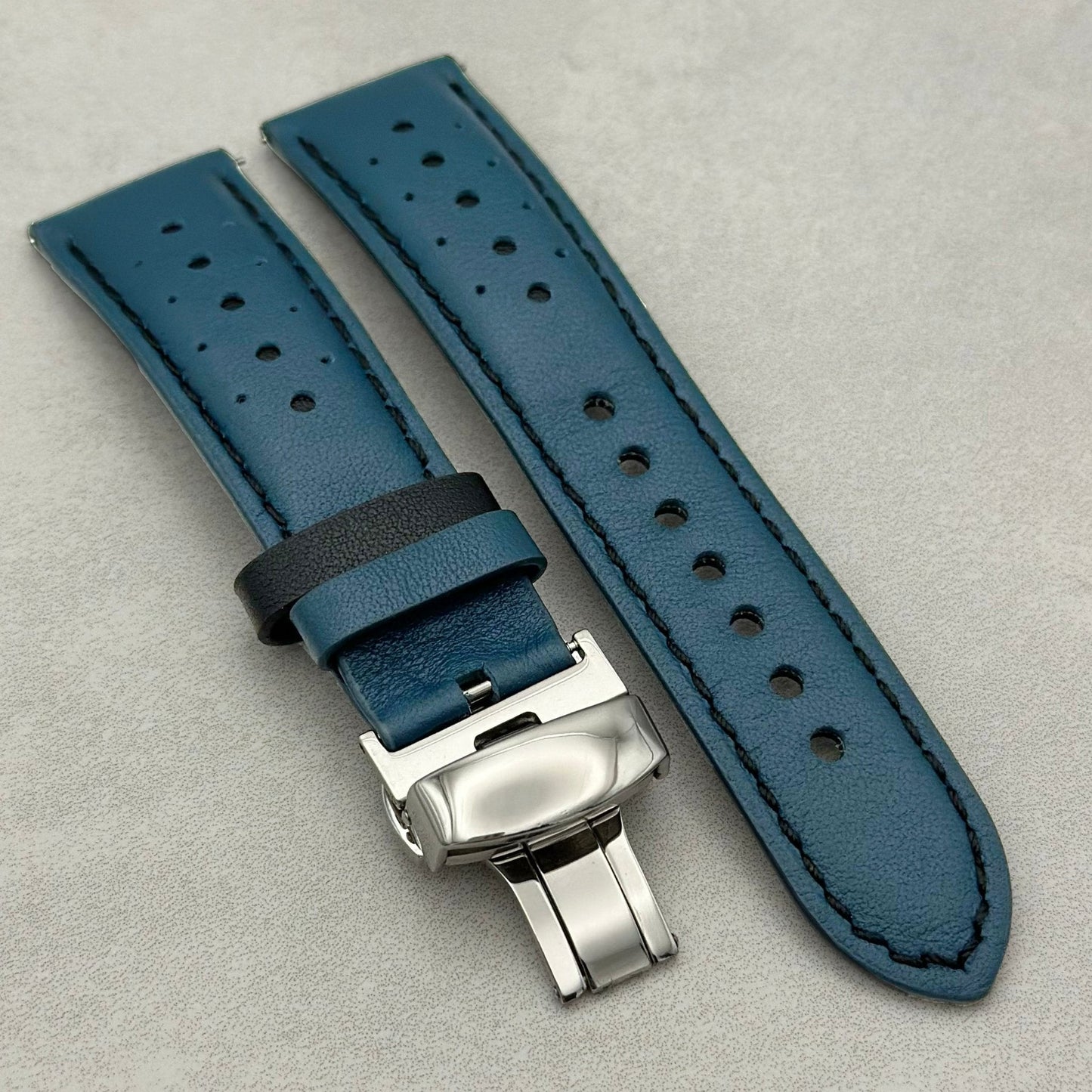 Le Mans: Dark Petrol Blue And Black Leather Padded Racing Samsung Galaxy Watch Ultra Strap