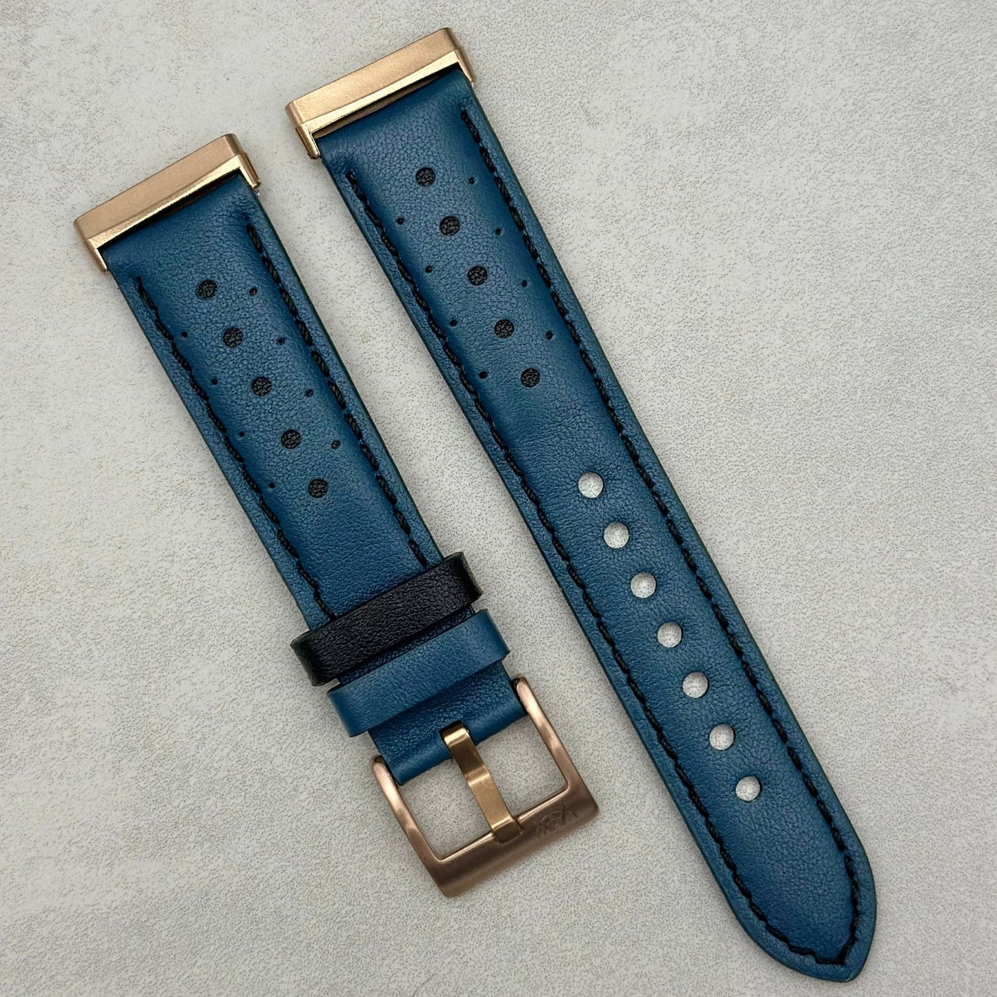 Le Mans: Dark Petrol Blue And Black Leather Racing Fitbit Versa/Sense Strap